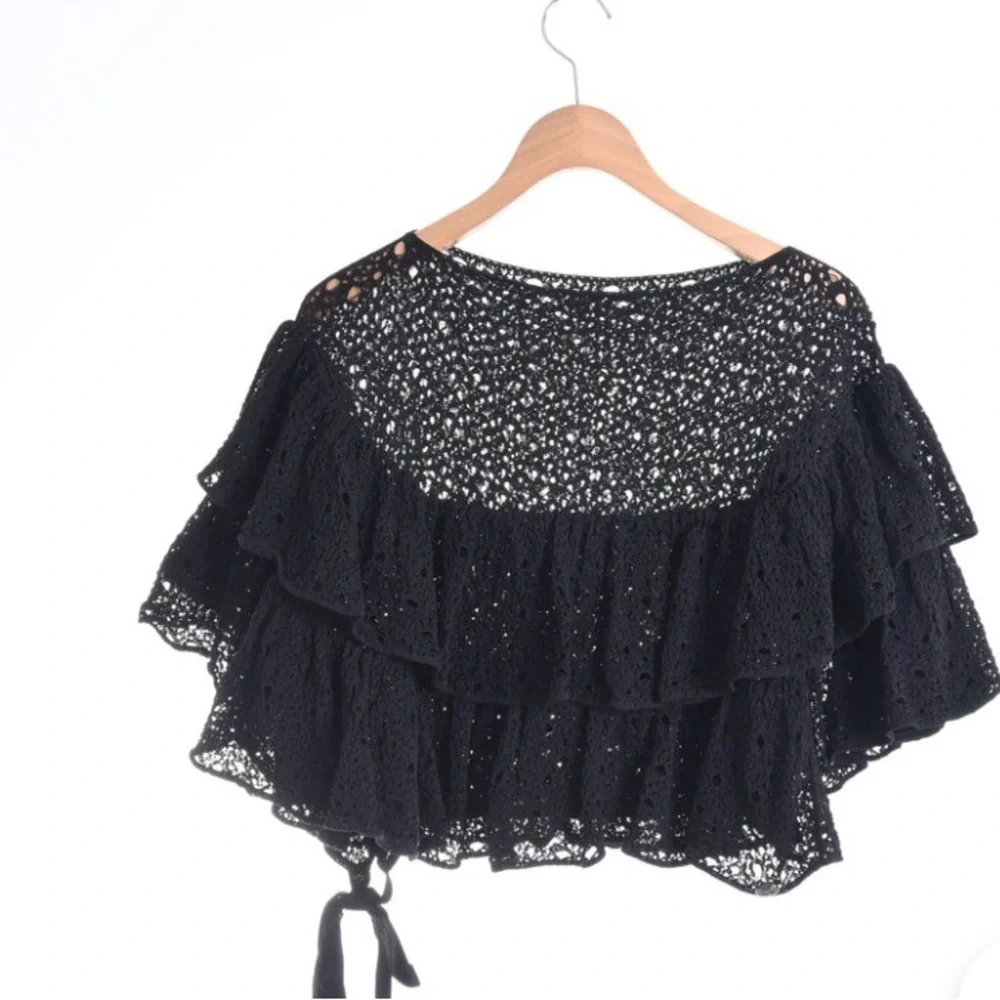CHANEL Runway 2012 Asymmetrical Ruffle Lace Top Black